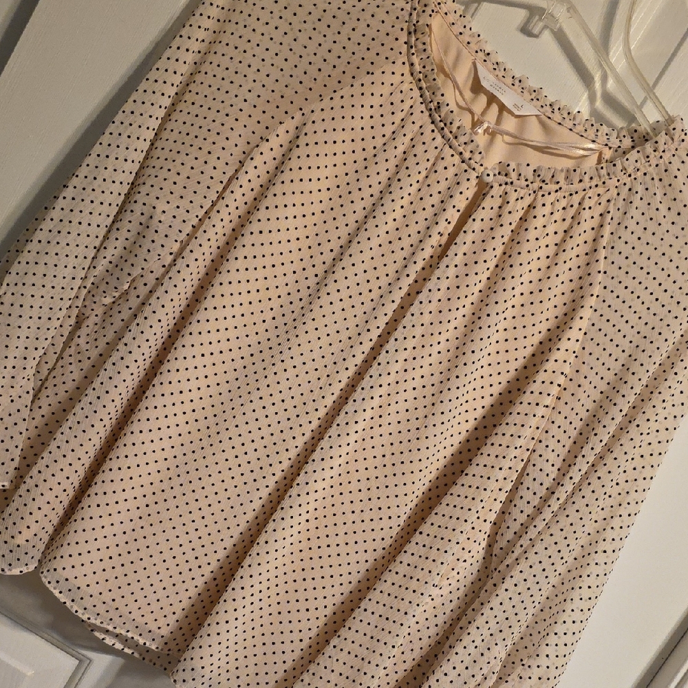 LC Lauren Conrad Cream and Black Polka Dot Blouse